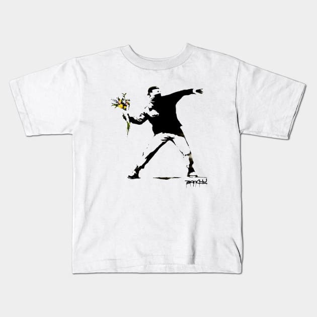 BANKSY Flower Thrower Kids T-Shirt by inkstyl